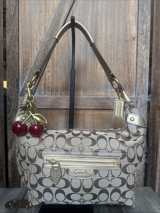 Coach Handbags - Coach Signature C Penelope Jacquard Logo Gold Leather Trim & Coach Cherry Charm